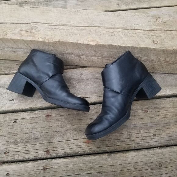 Vintage 90s y2k Bratz Square Toe Chunky Heel Black Leather Ankle Boots Booties 9 - Picture 5 of 9